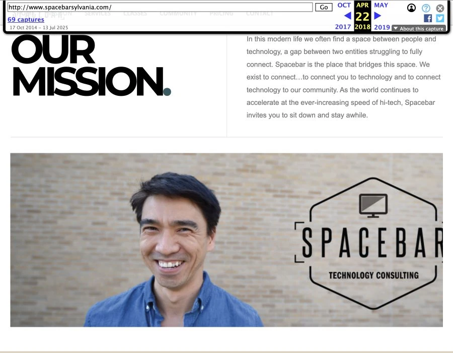 Mission section of the Spacebar website as archived on April 22, 2018